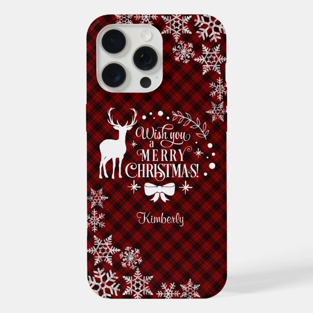 Chic Red Buffalo MERRY CHRISTMAS Monogram iPhone Case (Back)