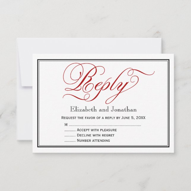 Chic Red Calligraphy Script Wedding Reply Card (Front)