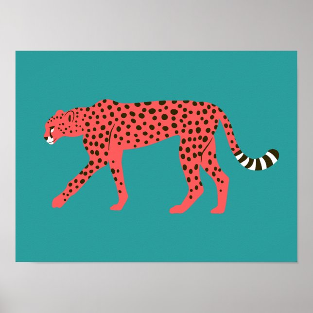 Chic Red Cheetah Eastern Blue Poster (Front)