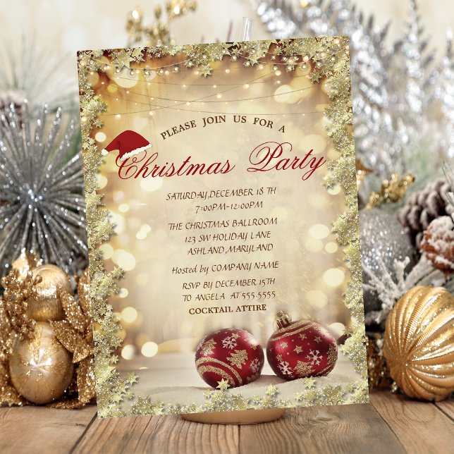 Chic Red Christmas Balle,Stars Christmas Company Invitation (Creator Uploaded)