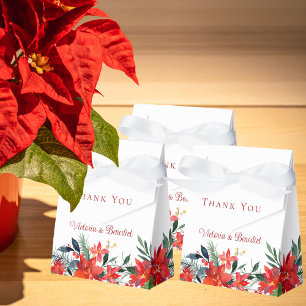 Chic Red Christmas Poinsettia Floral Wedding Party Favour Box