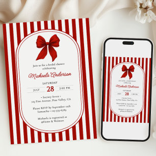 Chic Red Coquette Bow Bridal Shower Invitation