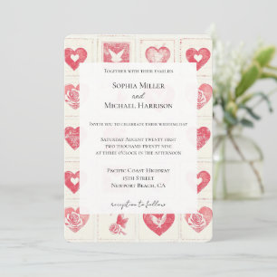 Chic Red Cream Hearts Wedding Invitation