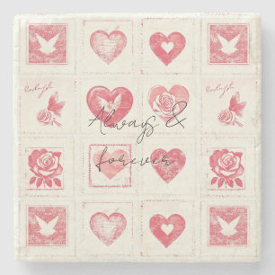 Chic Red Cream Valentine Love Wedding Stone Coaster