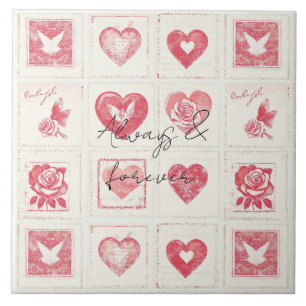 Chic Red Cream Valentine Love Wedding Tile