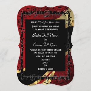 Chic red damask gold elegant formal wedding invitation