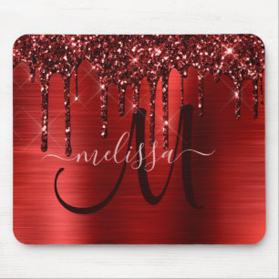 Chic  Red Dripping Glitter Metal Monogram Mouse Mat