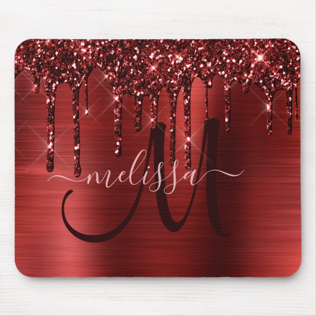 Chic  Red Dripping Glitter Metal Monogram Mouse Mouse Mat (Front)