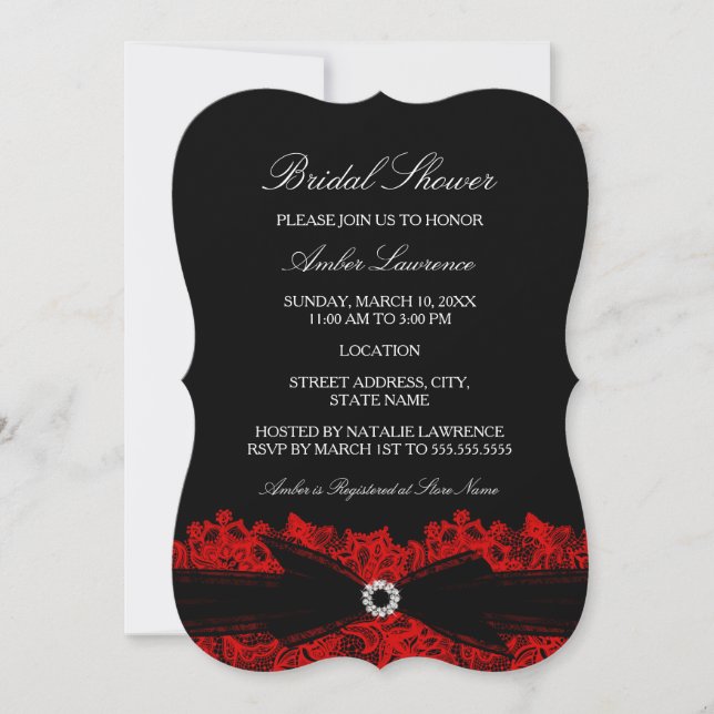 Chic Red Floral Lace Bridal Shower Invitation (Front)