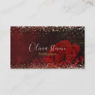 Chic red flower faux gold glitter monogram appointment card