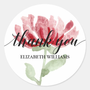 Chic Red Flower Thank You Classic Round Sticker