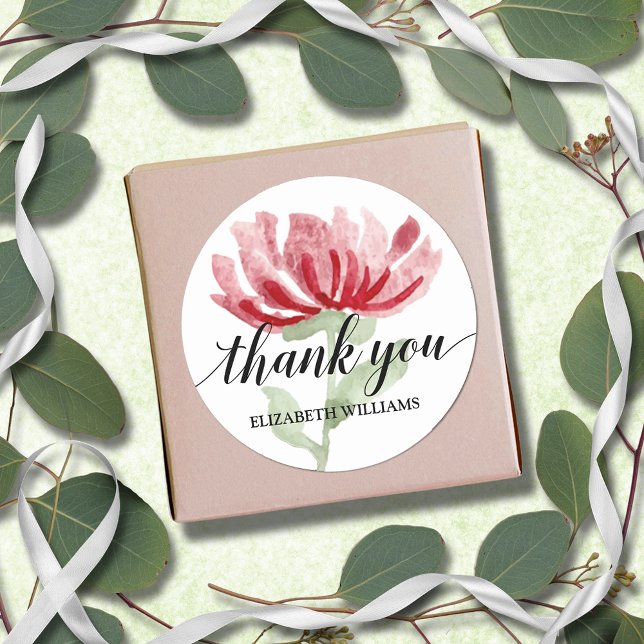 Chic Red Flower Thank You  Classic Round Sticker (Chic Red Flower Thank You 3" Round Stickers)