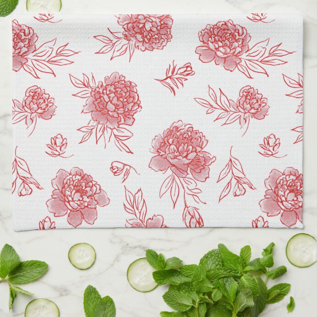 Chic Red Flowers   Tea Towel (Folded)