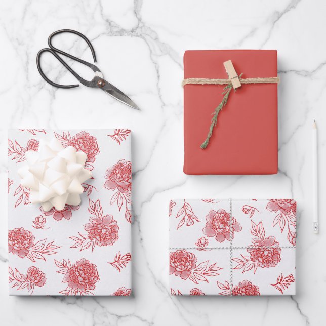 Chic Red Flowers   Wrapping Paper Sheet (Front)