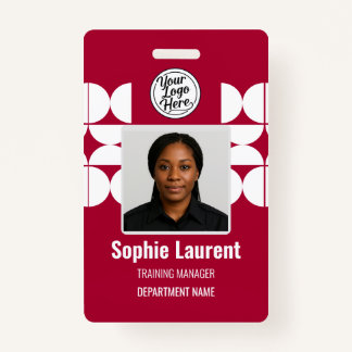 Chic Red Geometric Employee ID Holder ID Badge