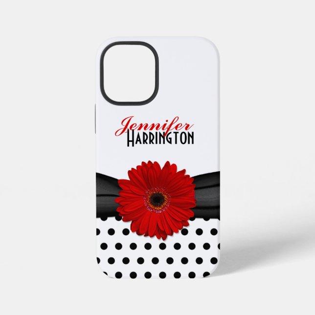 Chic Red Gerbera Daisy Polka Dot iPhone Case (Back)