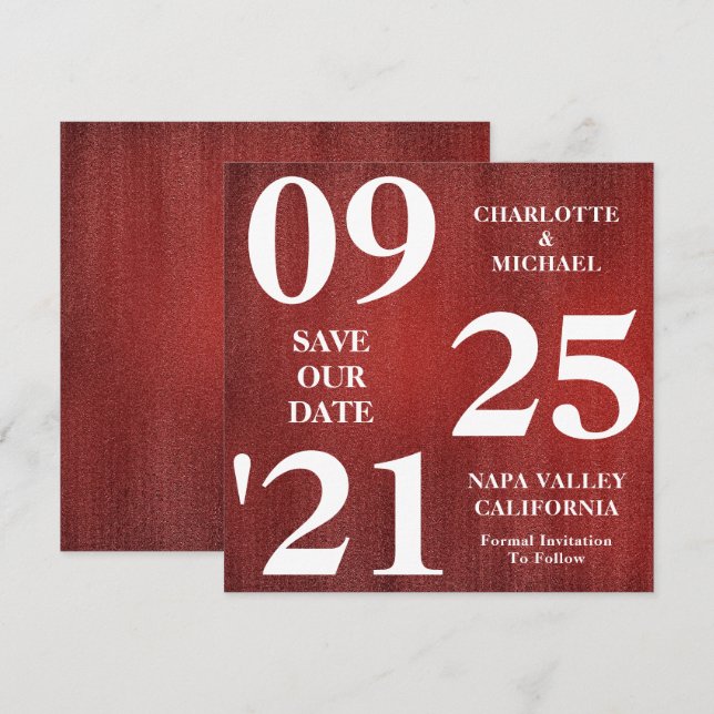 Chic Red Glitter Sparkle Modern Save The Date Invitation (Front/Back)