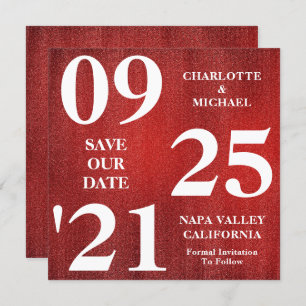 Chic Red Glitter Sparkle Modern Save The Date Invitation