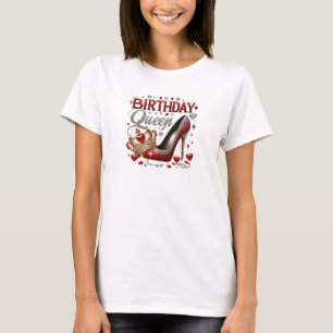 Chic red gold and silver glitter birthday queen T-Shirt