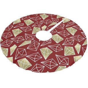 Chic Red Gold Diamonds Christmas Brushed Polyester Tree Skirt