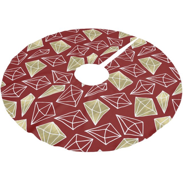 Chic Red Gold Diamonds Christmas Brushed Polyester Tree Skirt (Angled)
