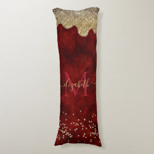 Chic red gold drippings glitter monogram body cushion