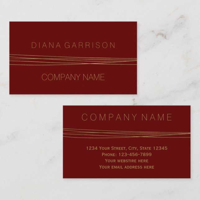 Chic Red Gold Elegant Abstract Business Card (Front/Back)