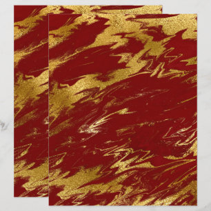 Chic Red Gold Faux Marble Scrapbook Paper