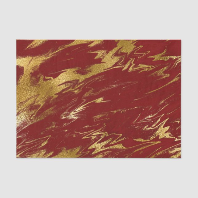 Chic Red Gold Faux Marble Tissue Paper (Front)