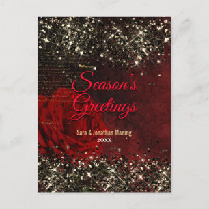 Chic red gold glitter glitter Christmas new year  Postcard