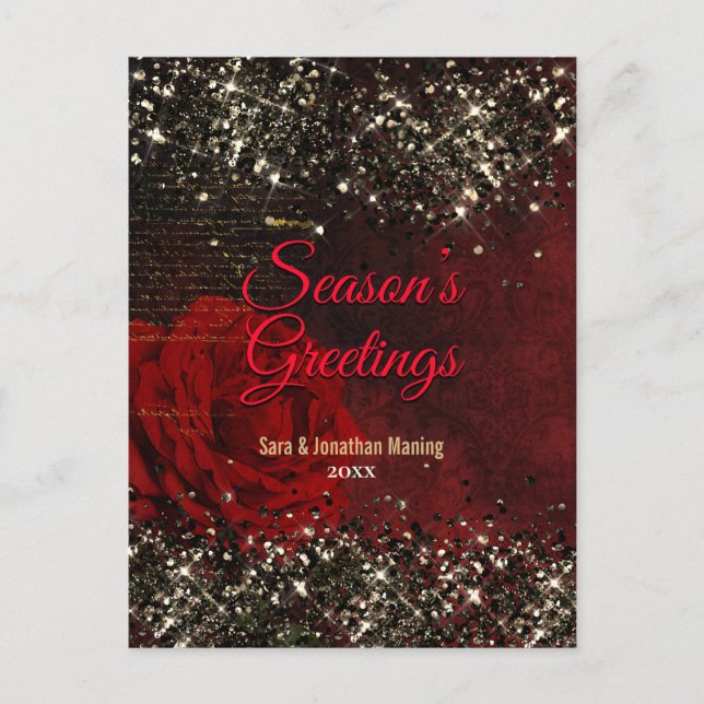 Chic red gold glitter glitter Christmas new year  Postcard (Front)