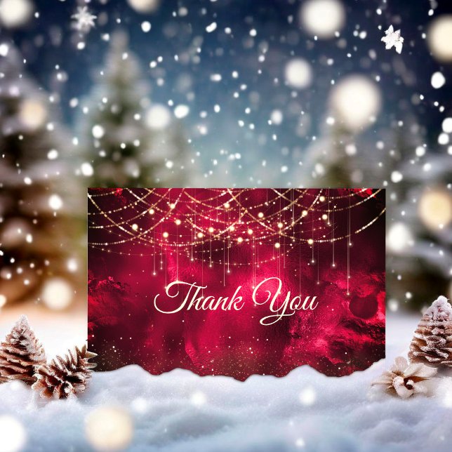 Chic red gold holiday lights  thank you card (Creator Uploaded)