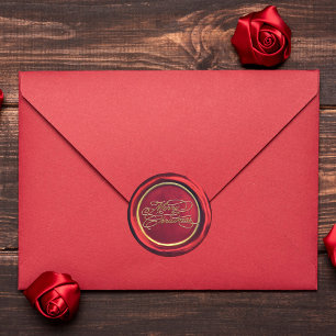 Chic Red & Gold Merry Christmas Wax Seal Stickers