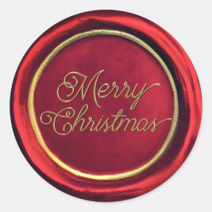 Chic Red & Gold Merry Christmas Wax Seal Stickers