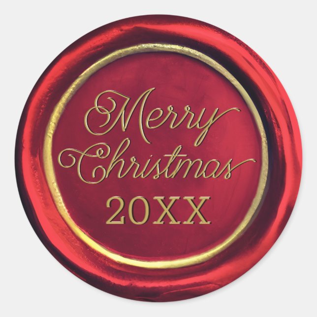  Chic Red & Gold Merry Christmas Wax Seal Stickers (Front)
