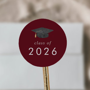 Chic Red Grad Cap Class of 2025 Graduation Classic Round Sticker