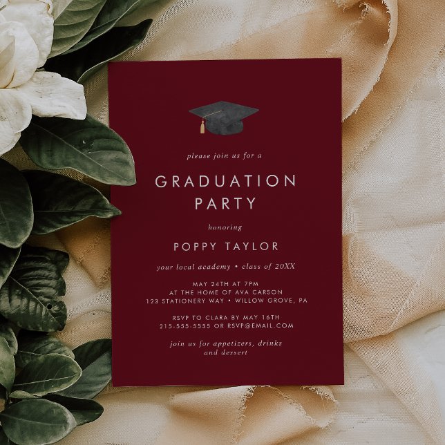 Chic Red Grad Cap Graduation Party Invitation (Creator Uploaded)