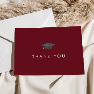 Chic Red Grad Cap Graduation Thank You Card