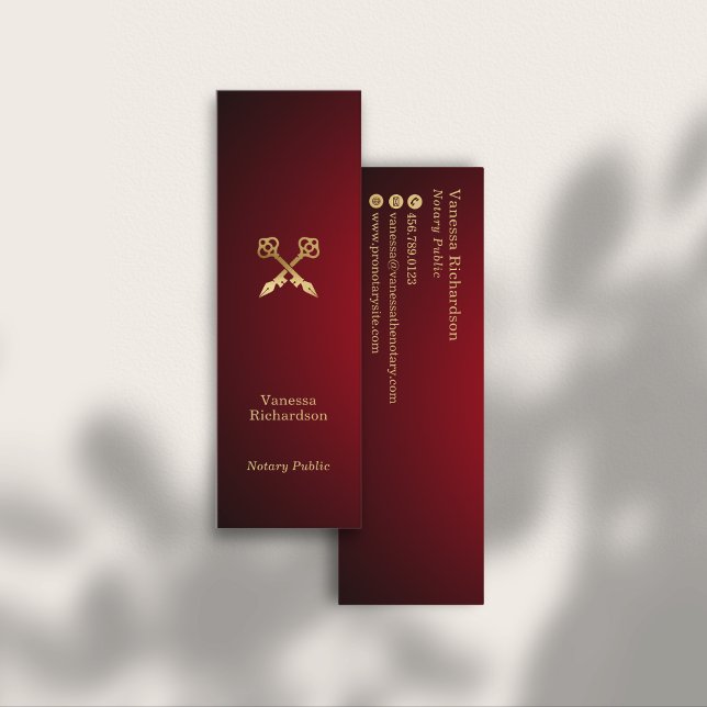 Chic Red Gradient Gold Notary Key Mini Business Card (Creator Uploaded)