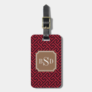 Chic red greek key geometric patterns monogram luggage tag