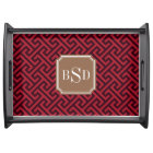 Chic red greek key geometric patterns monogram