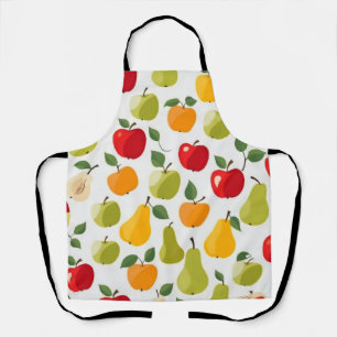 Chic Red Green Orange Apples and Pears Pattern  Apron