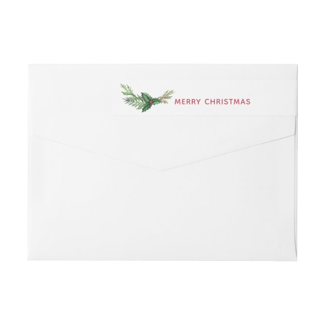 Chic Red Holly Leaves Christmas Holiday Wrap Around Label (Back)