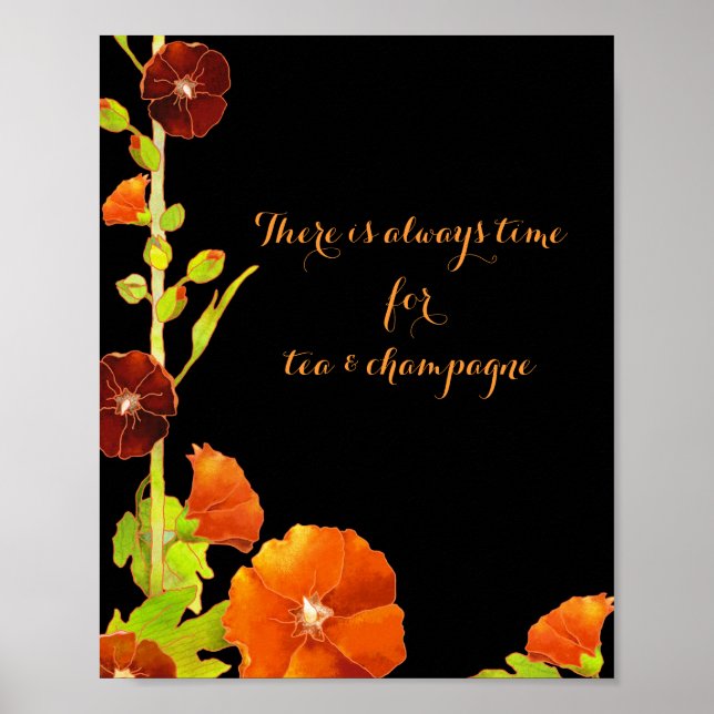 Chic Red Hollyhocks Customisable Business Poster (Front)
