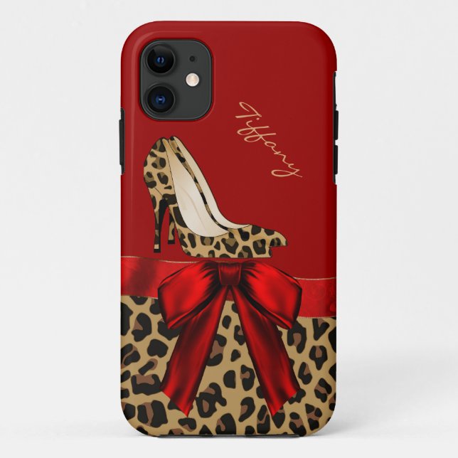 Chic Red & Jaguar Print Case-Mate iPhone Case (Back)