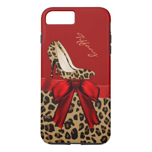Chic Red & Jaguar Print iPhone 7 Plus Case (Back)