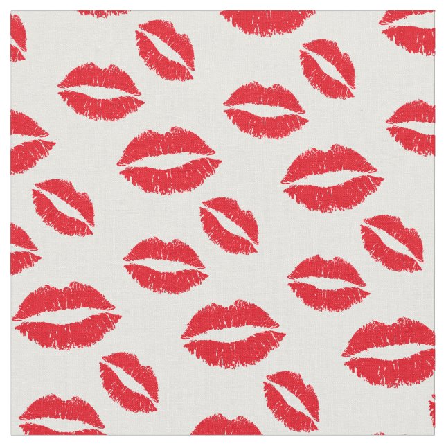 Chic Red Kisses Lips Pattern Fabric (Close Up)