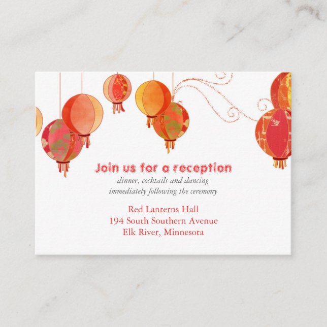Chic Red Lanterns Wedding Reception Enclosure Card (Front)