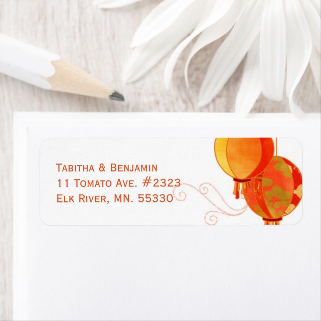 Chic Red Lanterns Wedding Return Address (Insitu)