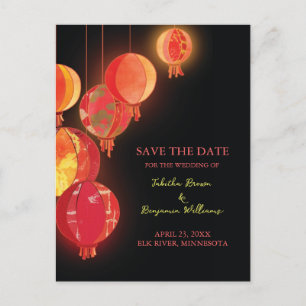 Chic Red Lanterns Wedding Save the Date Announcement Postcard